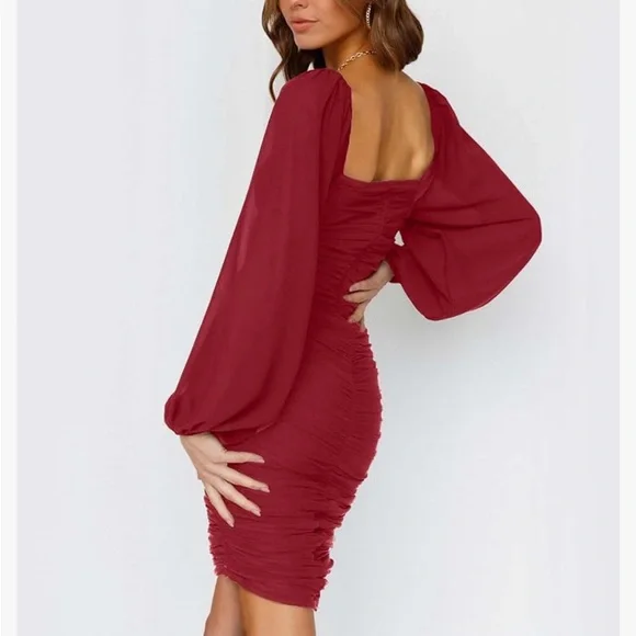 Red Ruched Dress - Picture 2 of 7